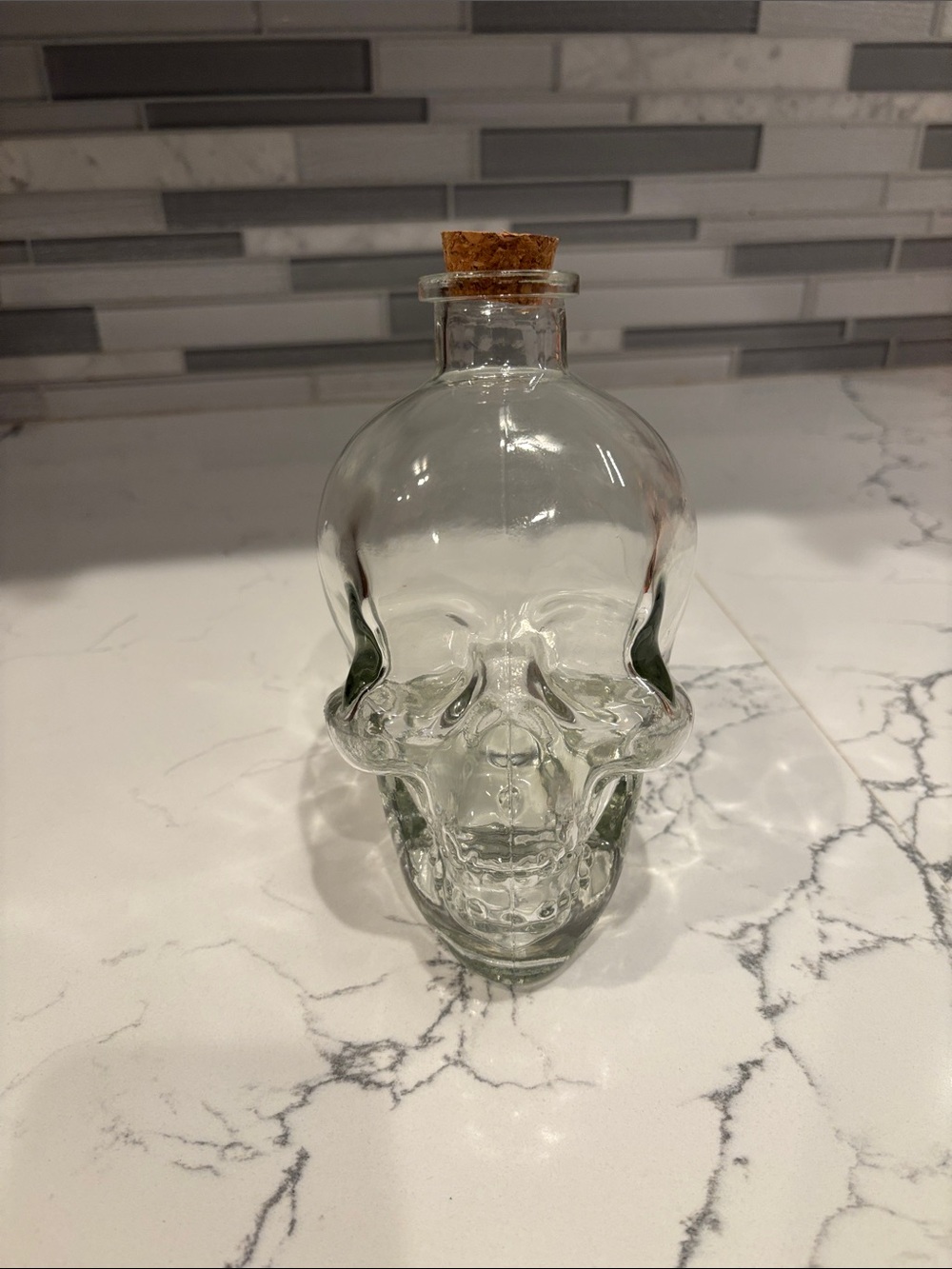Clear Glass Skull Bottle with Cork Stopper